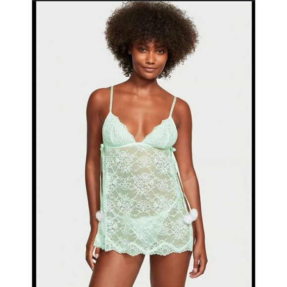NWT VICTORIA SECRET FLYAWAY LACE BABY DOLL SET - Picture 1 of 9